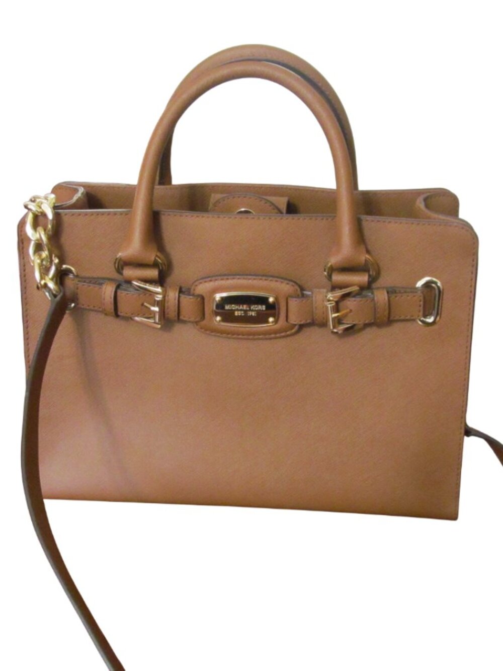 MICHAEL KORS Hamilton E/W Satchel Bag Tan Saffiano Leather 38H7XHMS3L